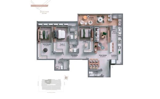 Apartamentos 3 banheiros   1 lavabo